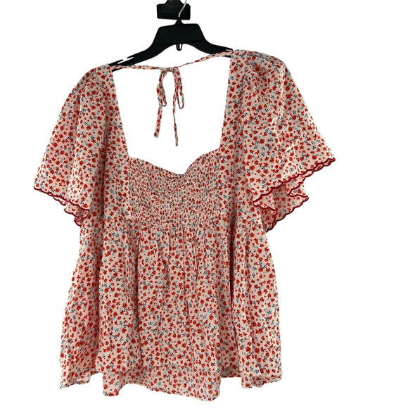 Old Navy Blouse Size 4X Floral Boho Babydoll Tie Back Short Flutter Sleeves Top - Picture 4 of 12